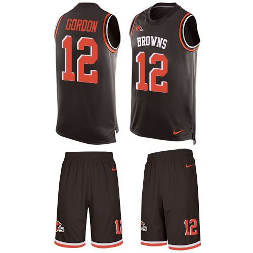Men's Limited Josh Gordon Nike Jersey Brown - #12 Tank Top Suit NFL Cleveland Browns